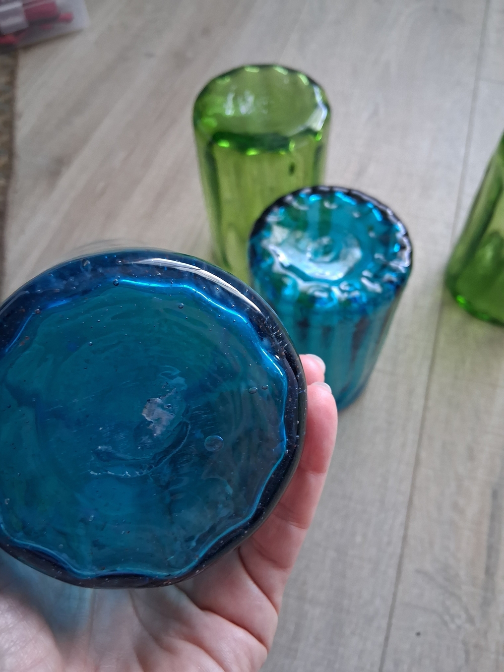 Vintage Handblown Drinking Glasses Blue and Green Bubbles - Picture 5 of 9